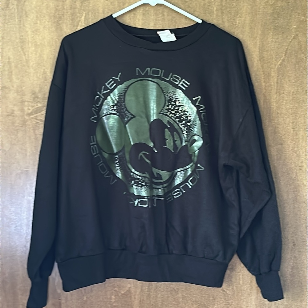 Vintage 80s/90s Mickey Mouse Black Sweatshirt with Green Screen Print of Mickey
